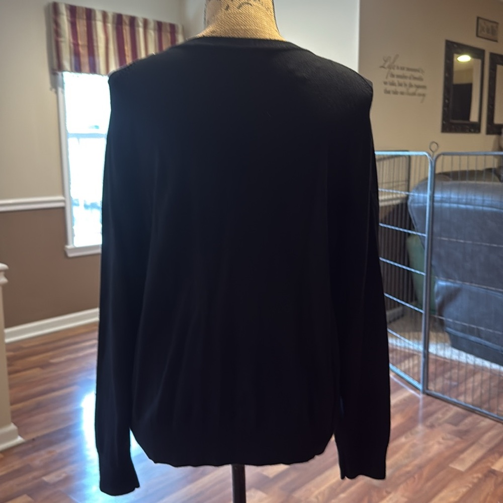 Charter club size large black faux pearl button up cardigan with rhinestone trim - Picture 5 of 5